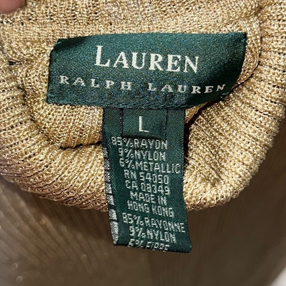 LAUREN RALPH LAUREN Women’s Sparkling Gold Turtle Neck Long Sleeve Shirt Size L - Picture 3 of 4